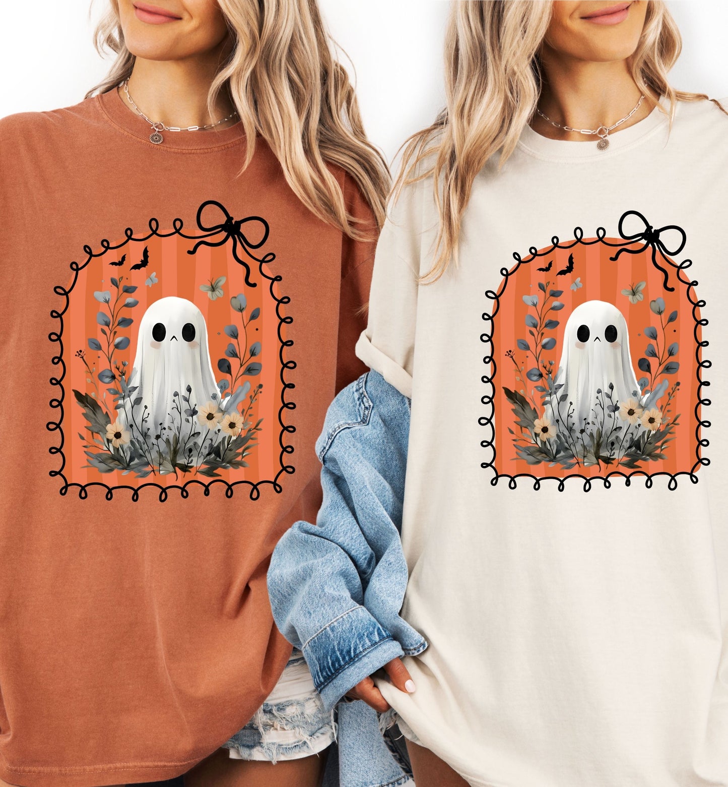 Cute Ghost Shirt for Women, Halloween t-shirt, Floral Halloween tee, Bow shirt, Wildflower ghost shirt, coquette Halloween, Autumn Aesthetic
