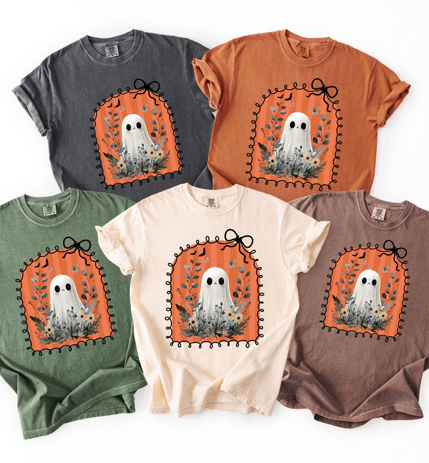 Cute Ghost Shirt for Women, Halloween t-shirt, Floral Halloween tee, Bow shirt, Wildflower ghost shirt, coquette Halloween, Autumn Aesthetic