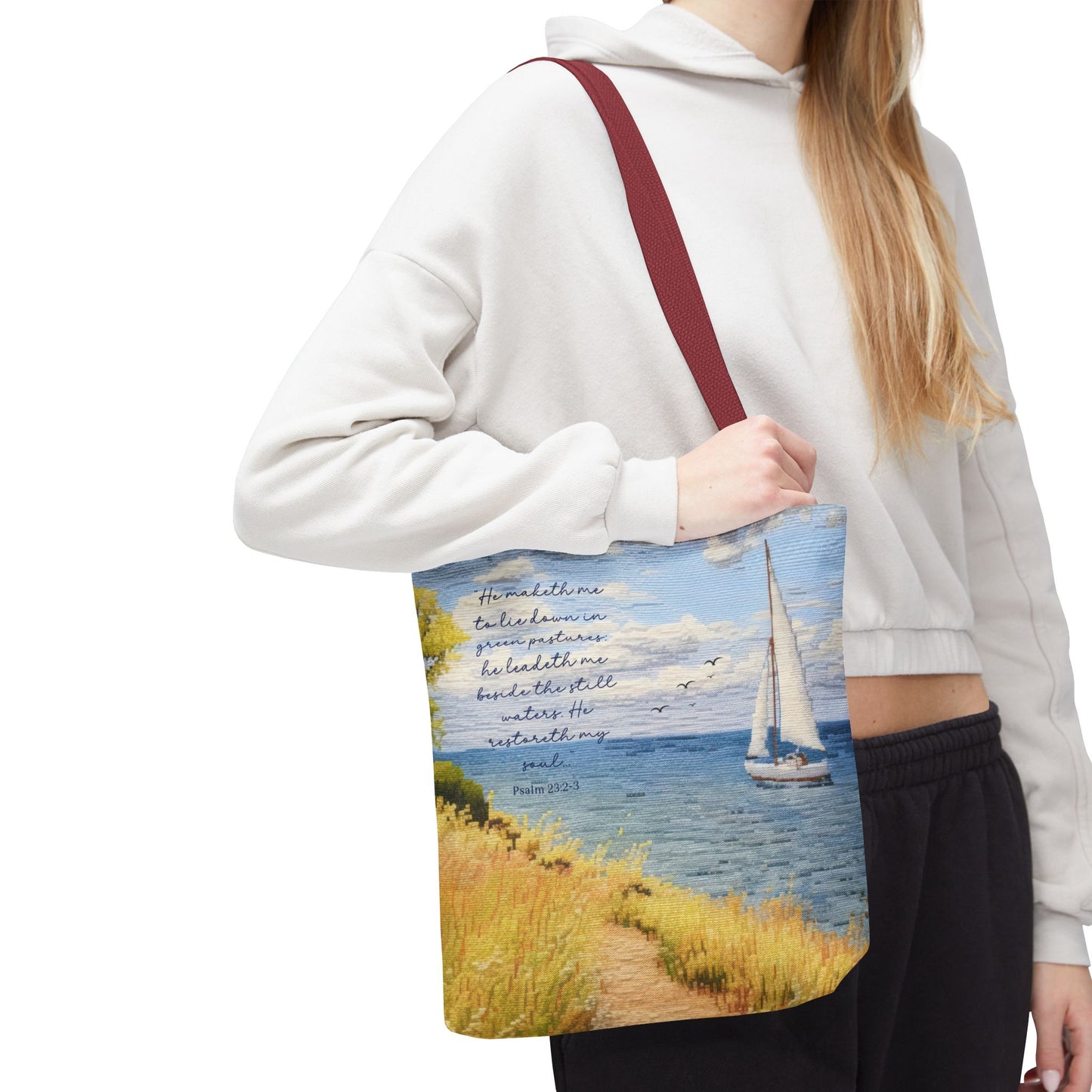 Psalm 23, Bible study tote bag, Christian tote, Weekender bag , Scripture tote , Beach tote bag, Coastal tote, Church bag, Gift for Friend.