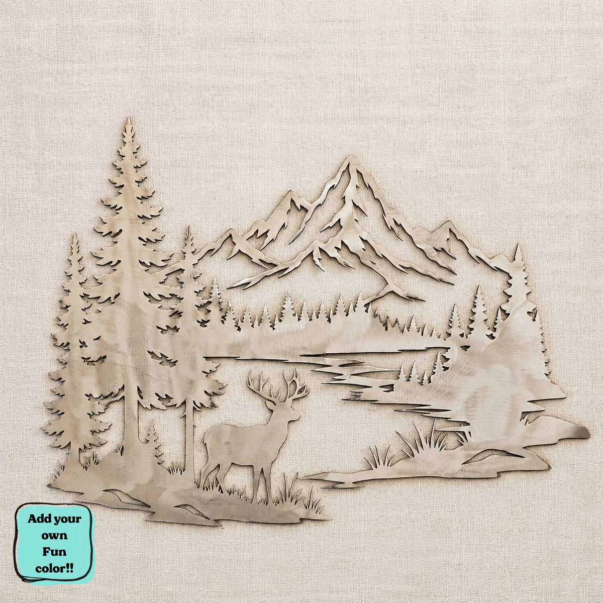 Deer Metal Wall Art, Mountain Lake Wildlife Sign, Rustic Cabin Decor, Forest Wall Hanging, Hunting Lodge Gift
