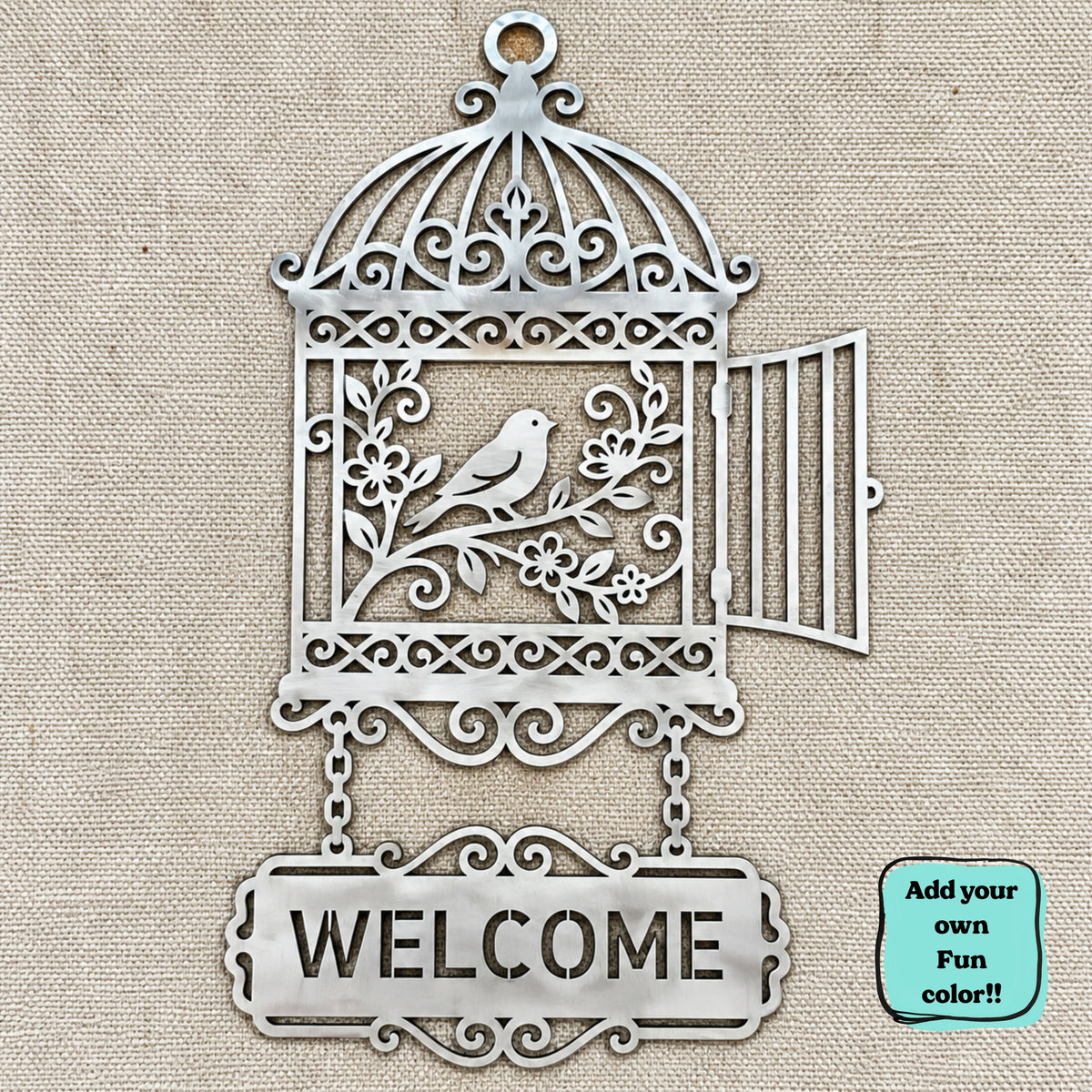 Personalized Metal Welcome Sign, Birdcage Wall Decor, Custom Address Sign, Garden Sign, Family Name Sign, Bird Lover Gift, Porch Decor