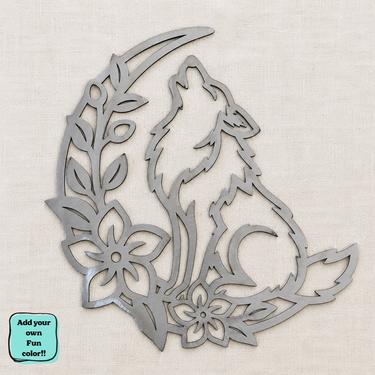 Wolf Metal Wall Art, Howling Wolf Sign, Woodland Floral Decor, Wolf Lover Gift, Boho Wall Art, Nursery Art, Metal Wall Decor.