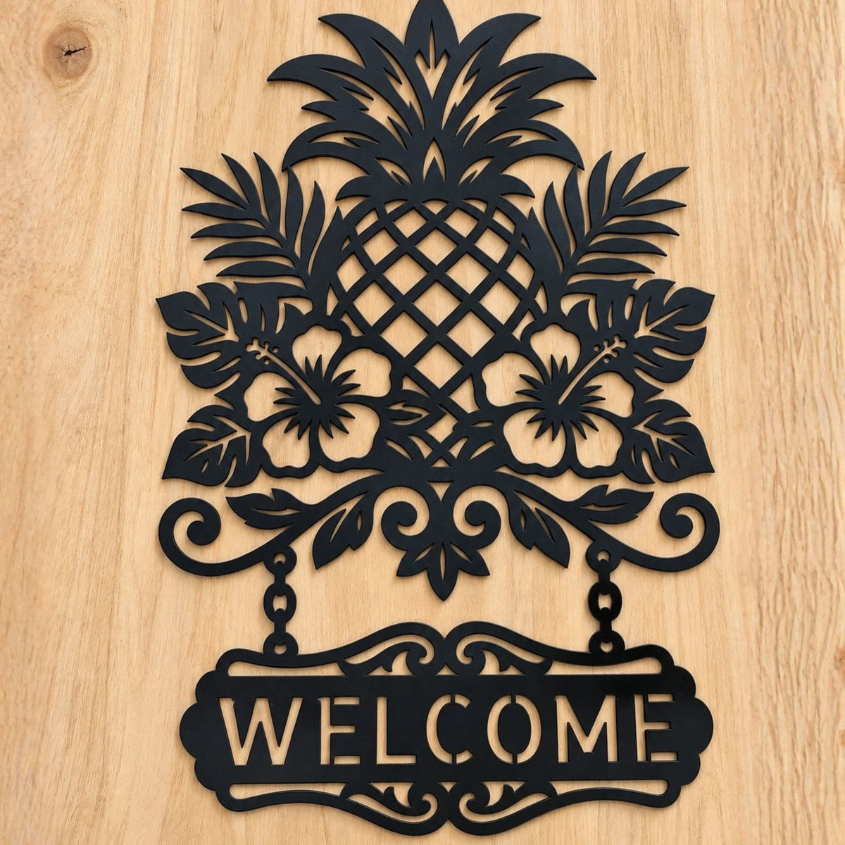 Personalized Metal Pineapple & Tropical Garden Sign, Welcome sign, custom family name, Address sign
