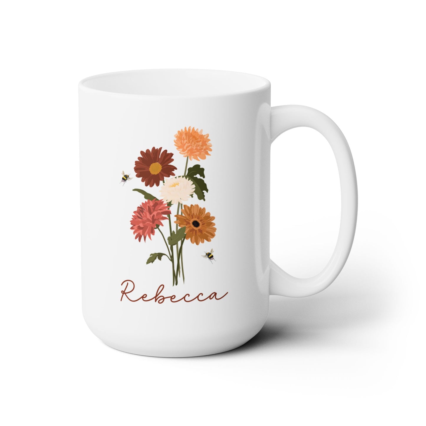 Wildflowers mug, Floral mugs, Nature mug, Bee mug, Botanical teacup, Garden lover gift, Gift for her, Personalized name mug, Custom mug,