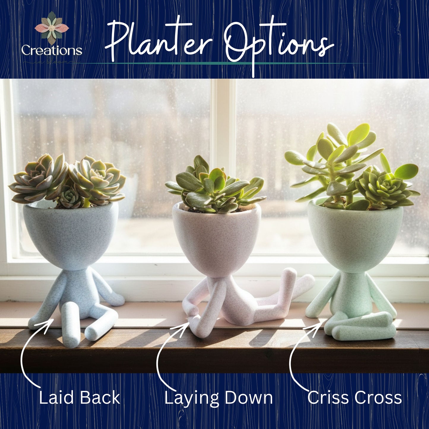 Mini Pot People Planter Set – 5” Succulent Planter Trio (Choose Your Style) Laid Back, Criss Cross, or Laying Down