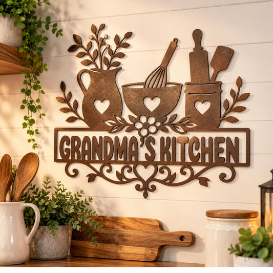 Personalized Kitchen Metal Sign, Custom Grandma Nana Kitchen Decor, Farmhouse Wall Art, Gift for Mom, Personalized Kitchen Gift, Home decor.