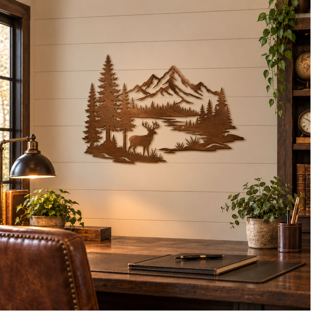 Deer Metal Wall Art, Mountain Lake Wildlife Sign, Rustic Cabin Decor, Forest Wall Hanging, Hunting Lodge Gift