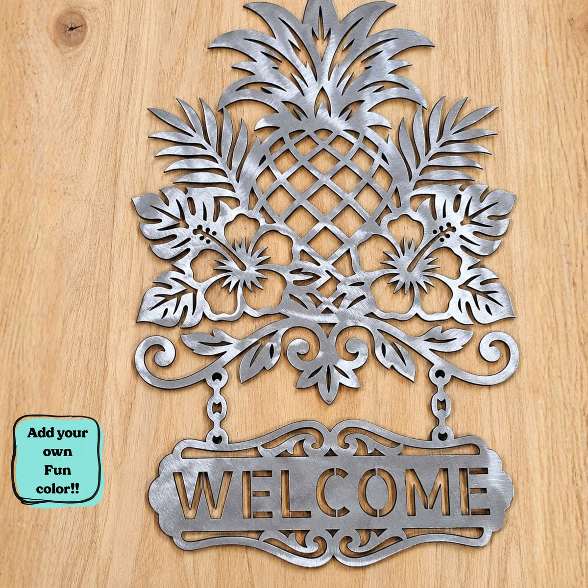 Personalized Metal Pineapple & Tropical Garden Sign, Welcome sign, custom family name, Address sign