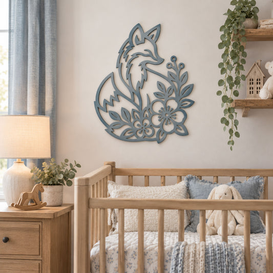 Fox Metal Wall Art, Floral Fox Decor, Woodland Nursery Sign, Rustic Farmhouse Decor, Fox Lover Gift, Boho