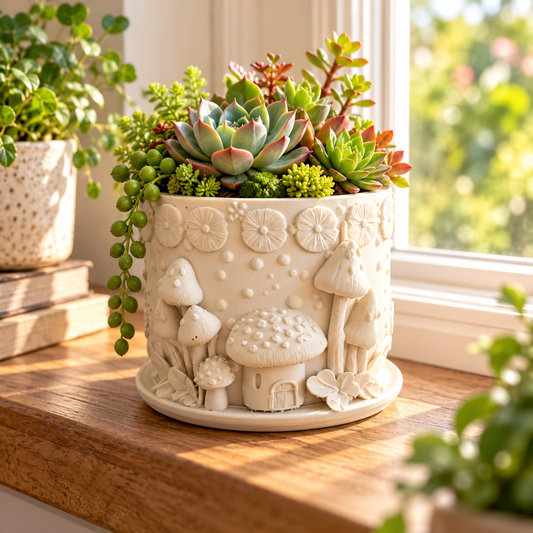 3D Printed Mushroom Succulent Planter – Fairy Garden Plant Pot | Whimsical PLA Planter | Cottagecore Plant Decor | Unique Gardener Gift