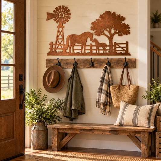 Horse and Foal Metal Wall Art, Farmhouse Horse Decor, Rustic Ranch Sign, Western Country Wall Art, Horse Lover Gift