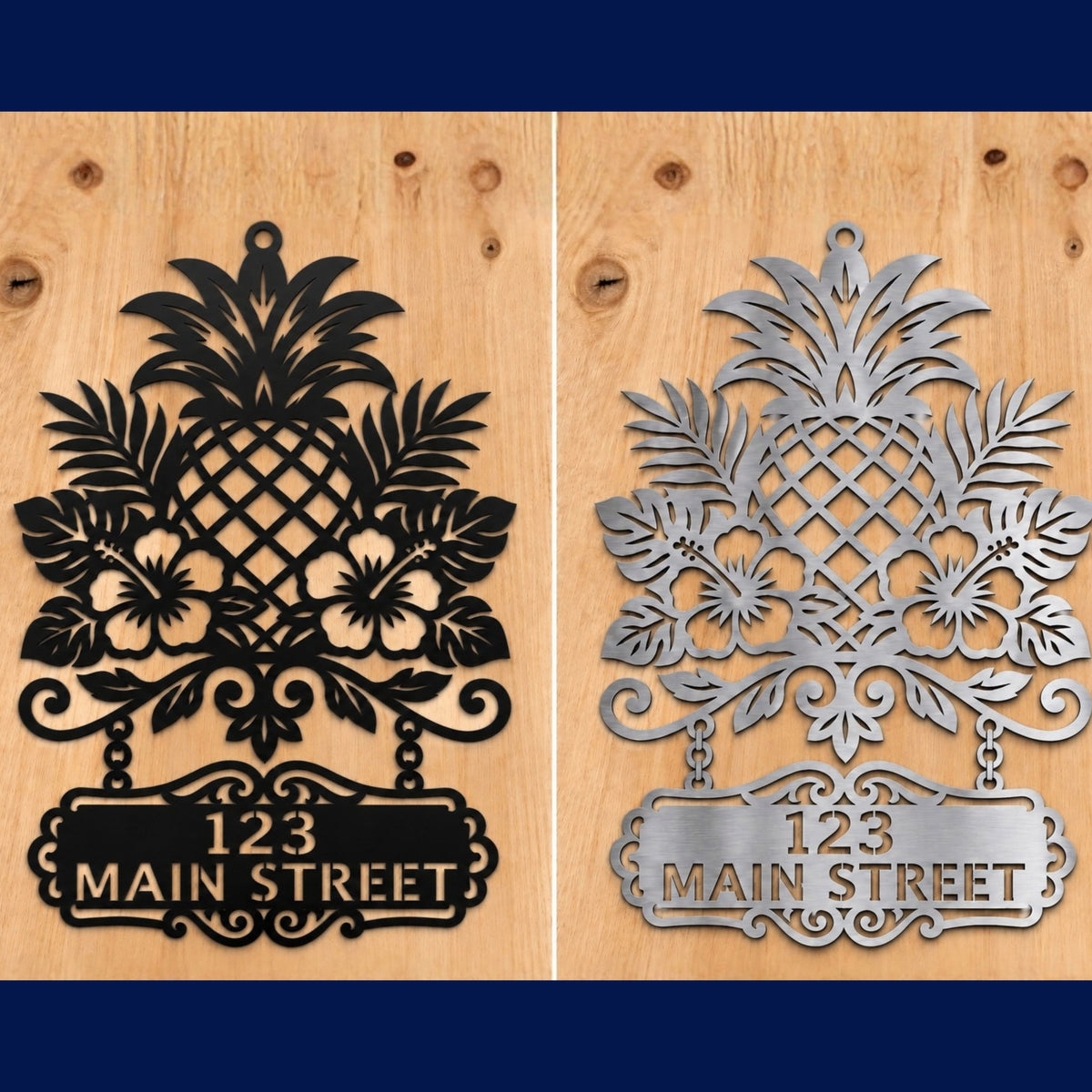 Personalized Metal Pineapple & Tropical Garden Sign, Welcome sign, custom family name, Address sign