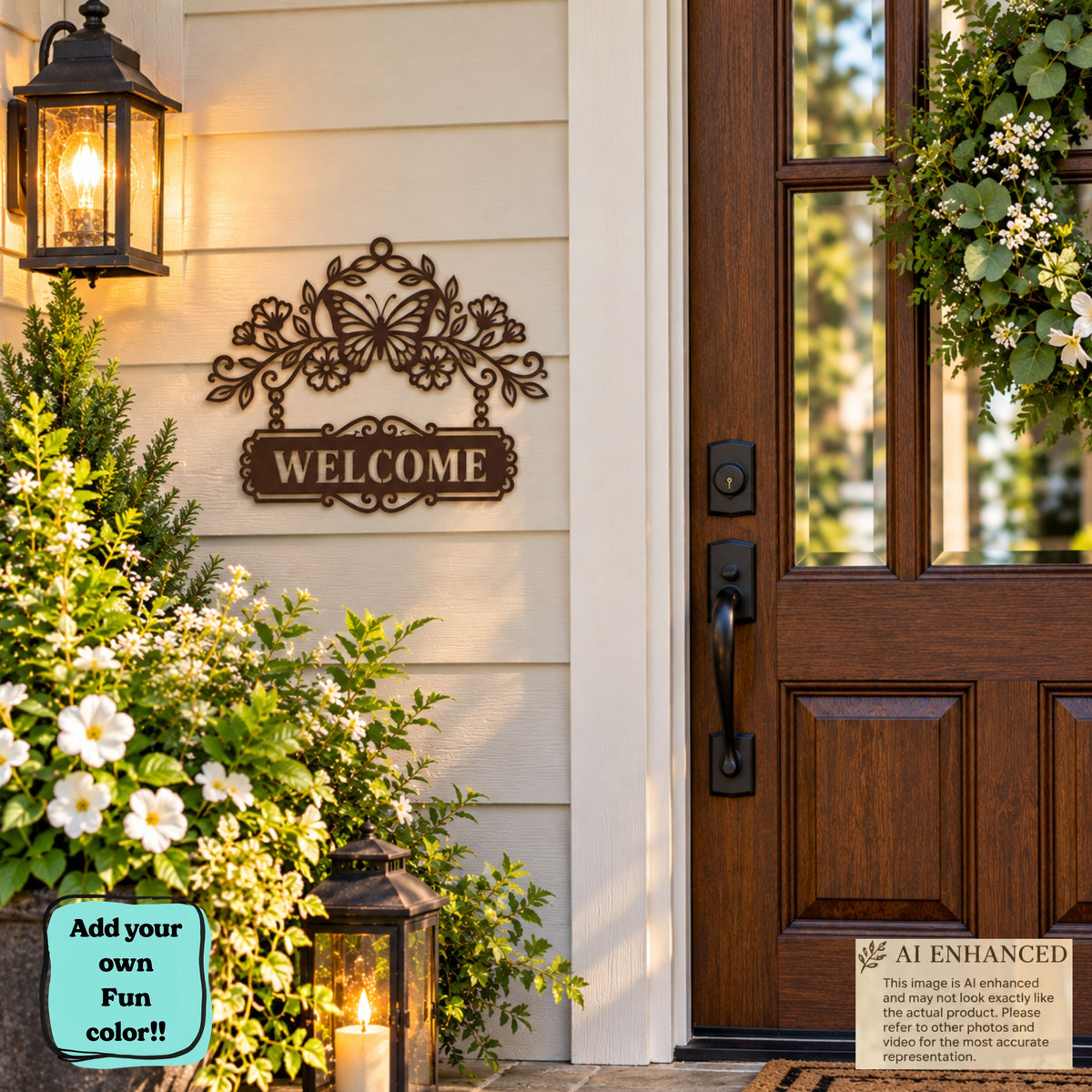 Personalized Butterfly Metal Sign, Custom Garden Sign, Floral Welcome Sign, House Number Sign, Family Name Decor, Housewarming Gift.