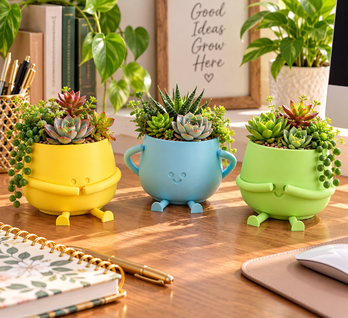 Hear No Evil See No Evil Speak No Evil Planter Set | 3D Printed Succulent Pots | Funny Plant Pots | Colorful Planters | Set of 3