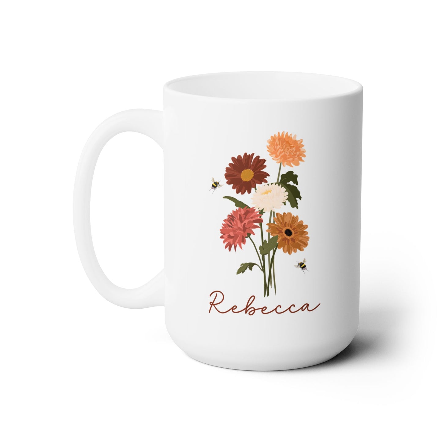 Wildflowers mug, Floral mugs, Nature mug, Bee mug, Botanical teacup, Garden lover gift, Gift for her, Personalized name mug, Custom mug,