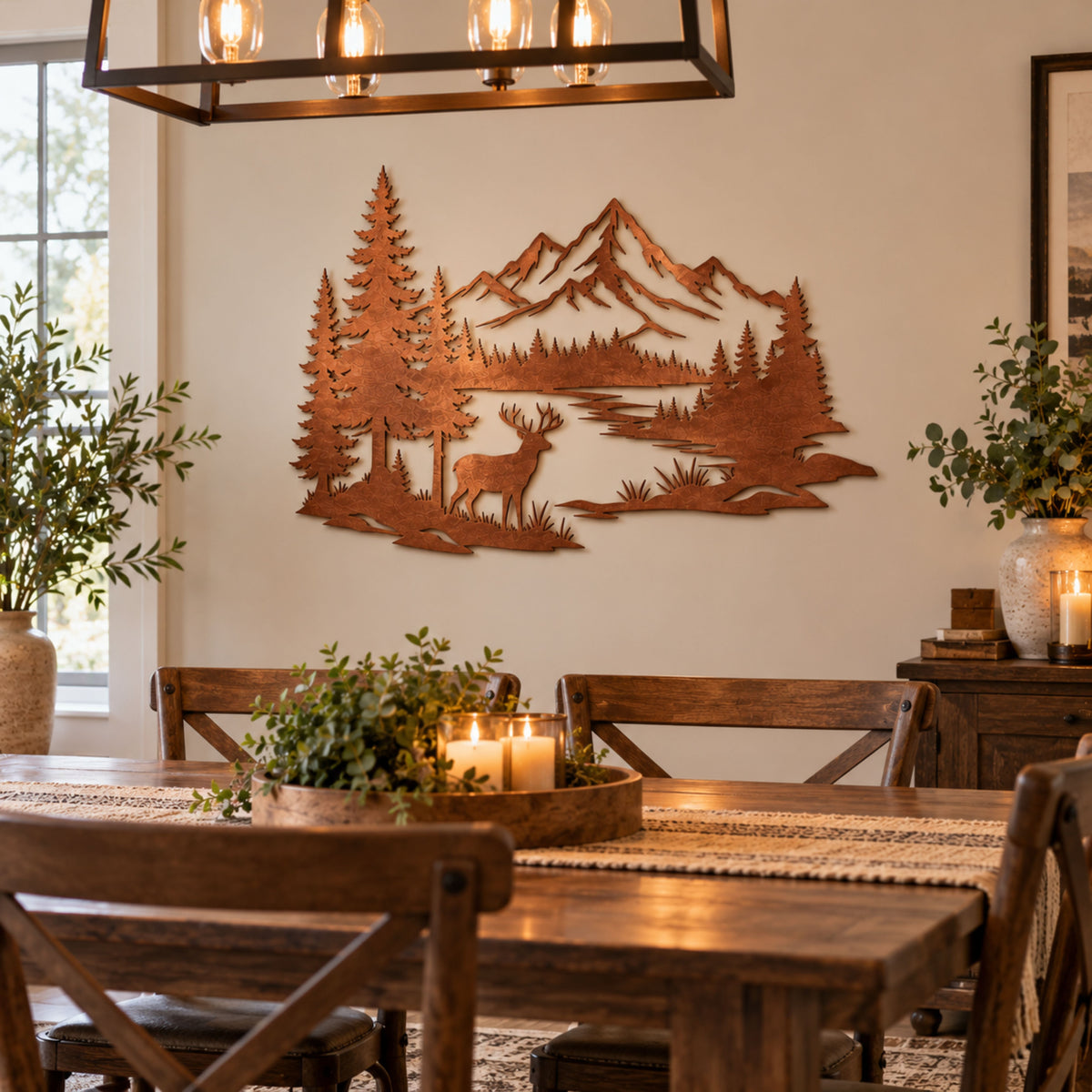 Deer Metal Wall Art, Mountain Lake Wildlife Sign, Rustic Cabin Decor, Forest Wall Hanging, Hunting Lodge Gift