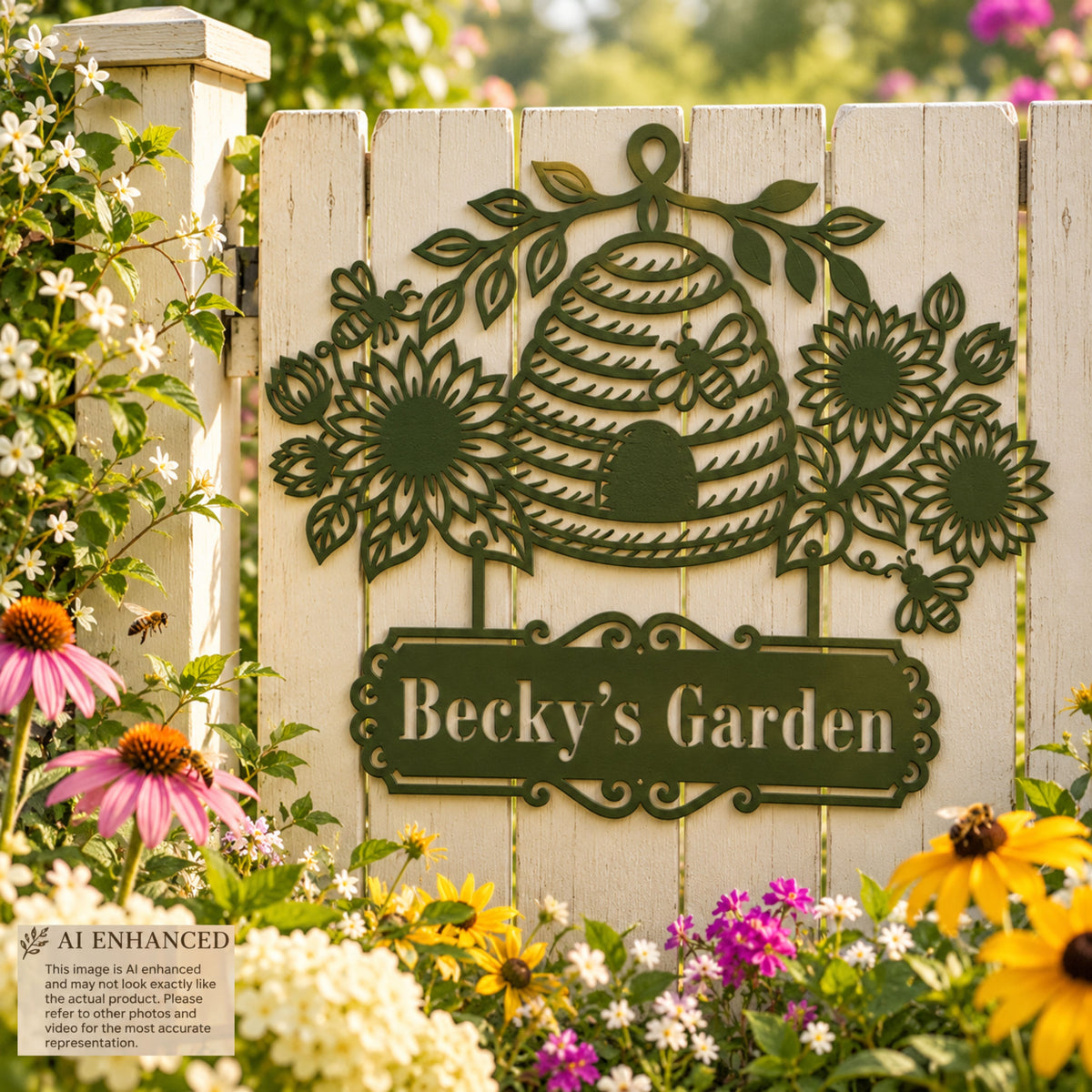 Personalized Bee & Sunflower Metal Sign, Custom Beehive Garden Decor, Welcome Sign, House Address Sign, Family Name Gift, Housewarming gift.