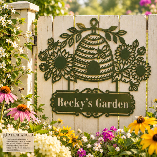 Personalized Bee & Sunflower Metal Sign, Custom Beehive Garden Decor, Welcome Sign, House Address Sign, Family Name Gift, Housewarming gift.