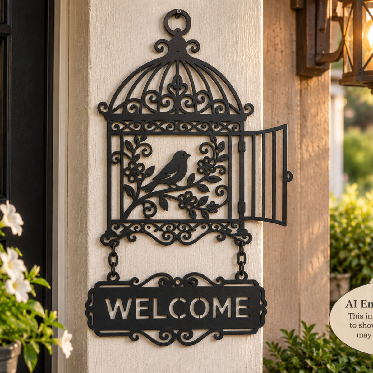 Personalized Metal Welcome Sign, Birdcage Wall Decor, Custom Address Sign, Garden Sign, Family Name Sign, Bird Lover Gift, Porch Decor