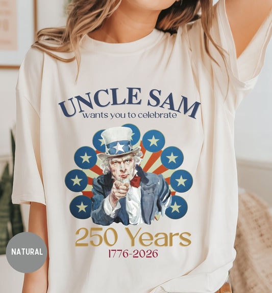 Uncle Sam 250 Years Shirt, 1776-2026 America Anniversary Tee, Patriotic T-Shirt, USA Freedom Celebration, Freedom party shirt,