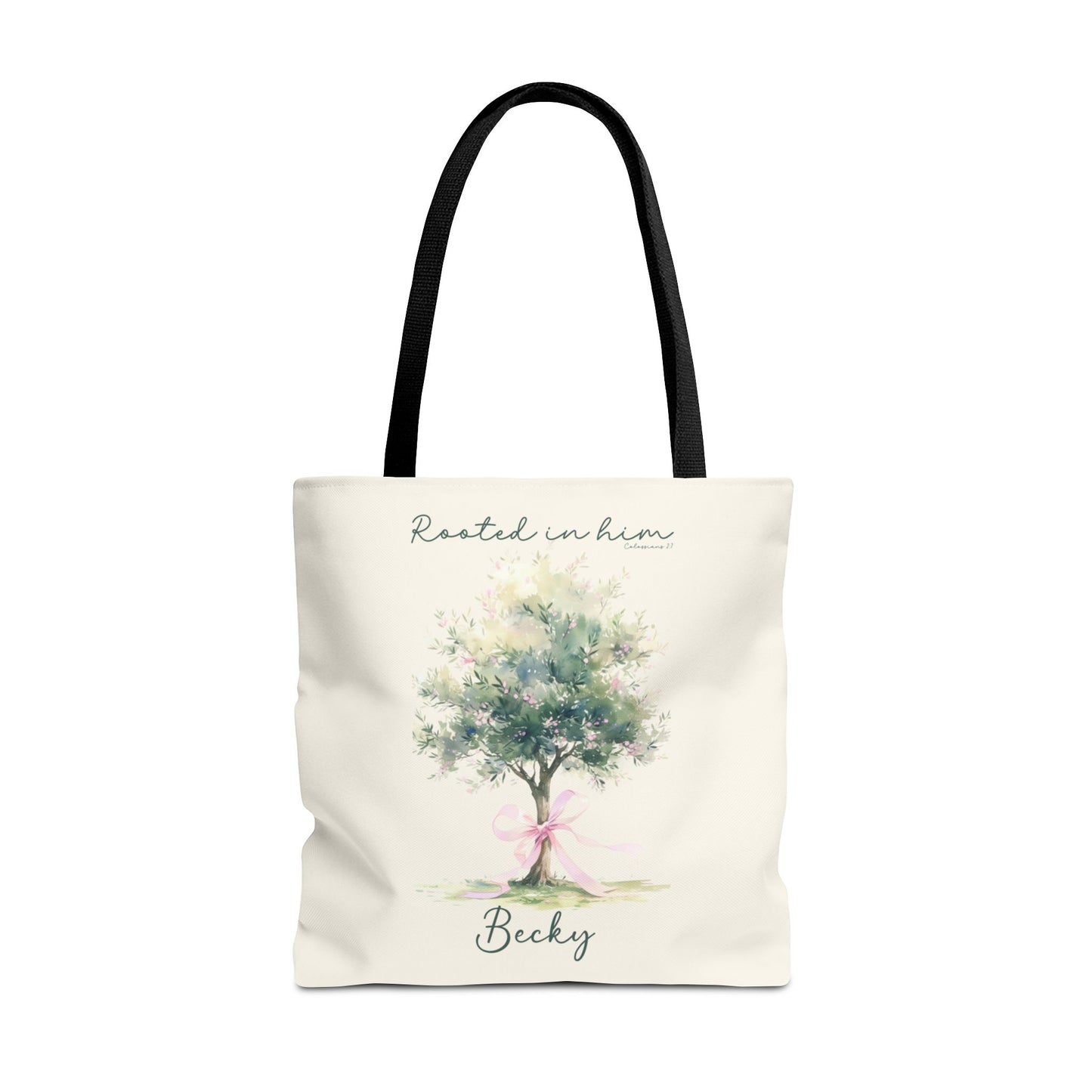 Christian tote bag, Rooted in him, Bible bag, Bible verse gift, Faith tote, Christian Girl gift, Baptism gift, Chruch bag, Scripture gift.