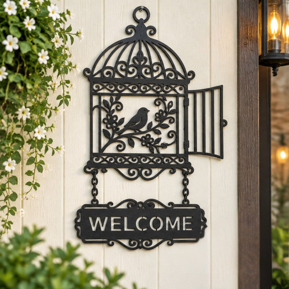 Personalized Metal Welcome Sign, Birdcage Wall Decor, Custom Address Sign, Garden Sign, Family Name Sign, Bird Lover Gift, Porch Decor