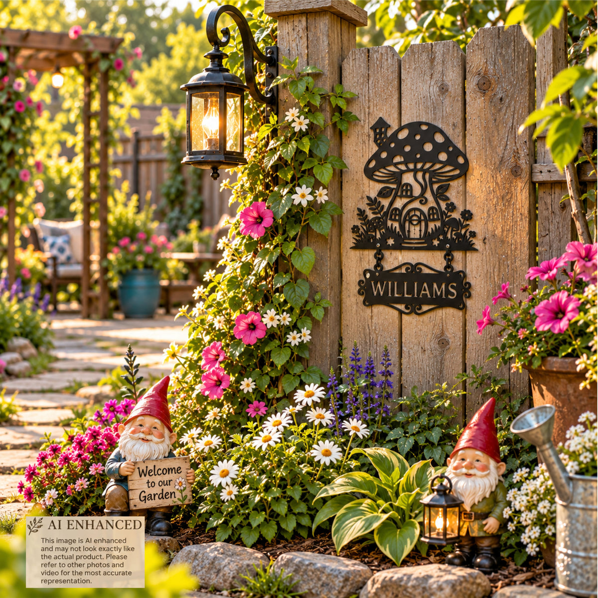 Mushroom House Metal Sign, Personalized Garden Sign, Fairy Garden Decor, Mushroom Welcome Sign, Custom Address Sign, Whimsical Garden Gift.