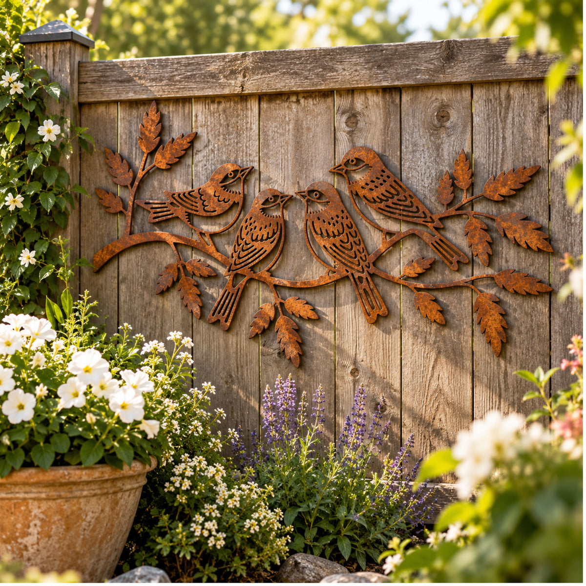 Birds on Branch Metal Art, Four Birds Metal Sign, Bird Lover Gift, Nature Inspired Wall Decor, Rustic Farmhouse Garden Decor, Nature lovers.