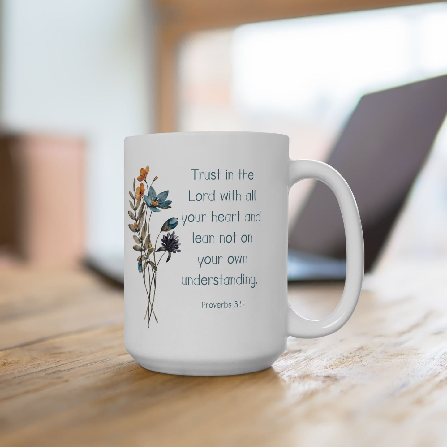 Trust in the Lord Christian coffee mug, Proverbs 3, bible verse, Faith gifts for women, Floral mug for mom, Mothers day or birthday gift.