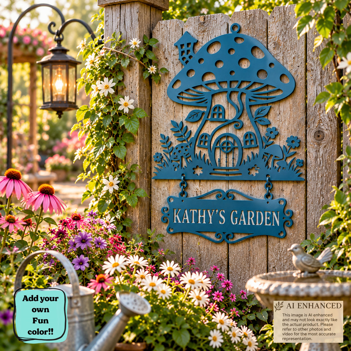 Mushroom House Metal Sign, Personalized Garden Sign, Fairy Garden Decor, Mushroom Welcome Sign, Custom Address Sign, Whimsical Garden Gift.