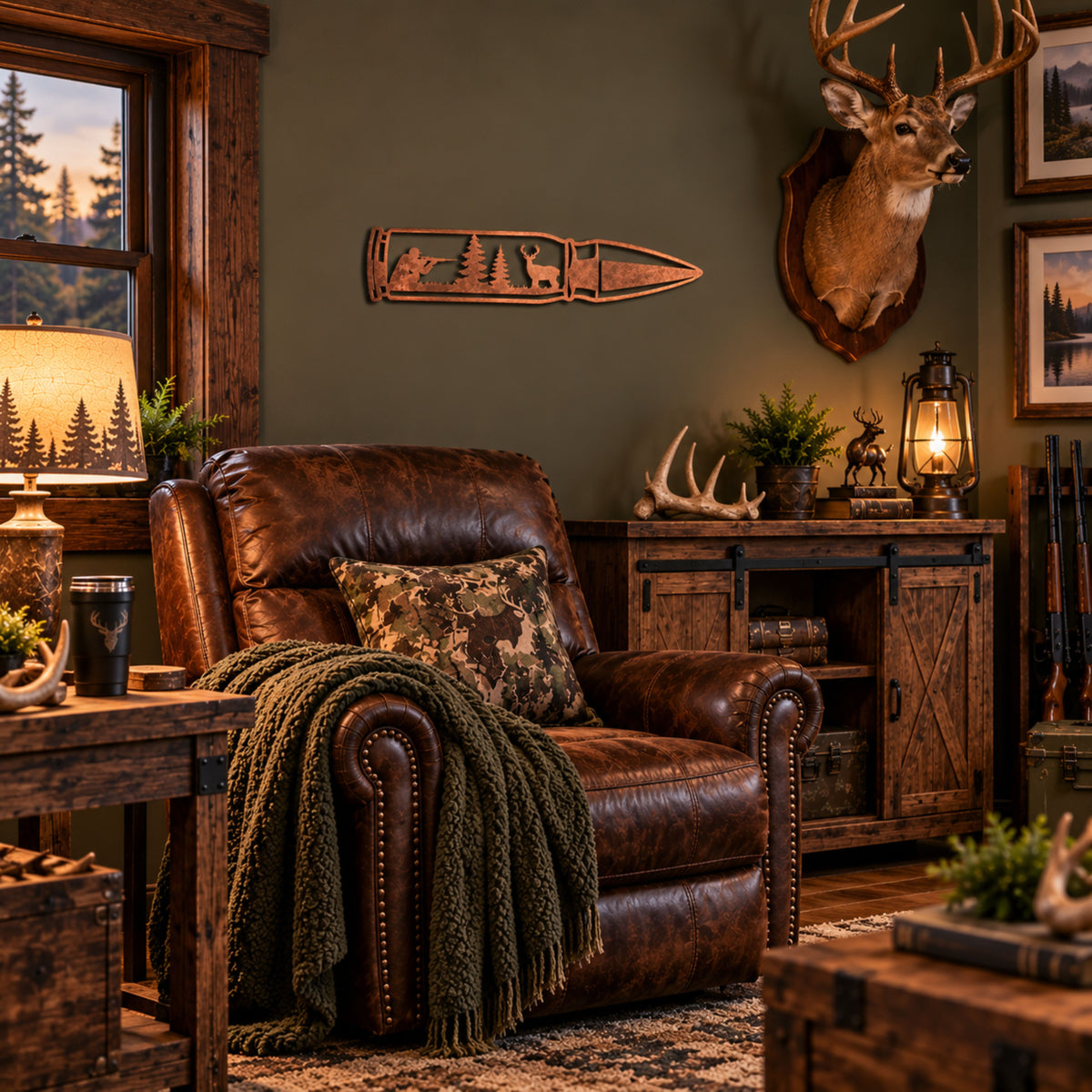 Deer Hunting Metal Wall Art, Hunter & Buck Decor, Rustic Cabin Sign, Hunting Gift for Dad, Metal Bullet Wall Decor, Wildlife Sign