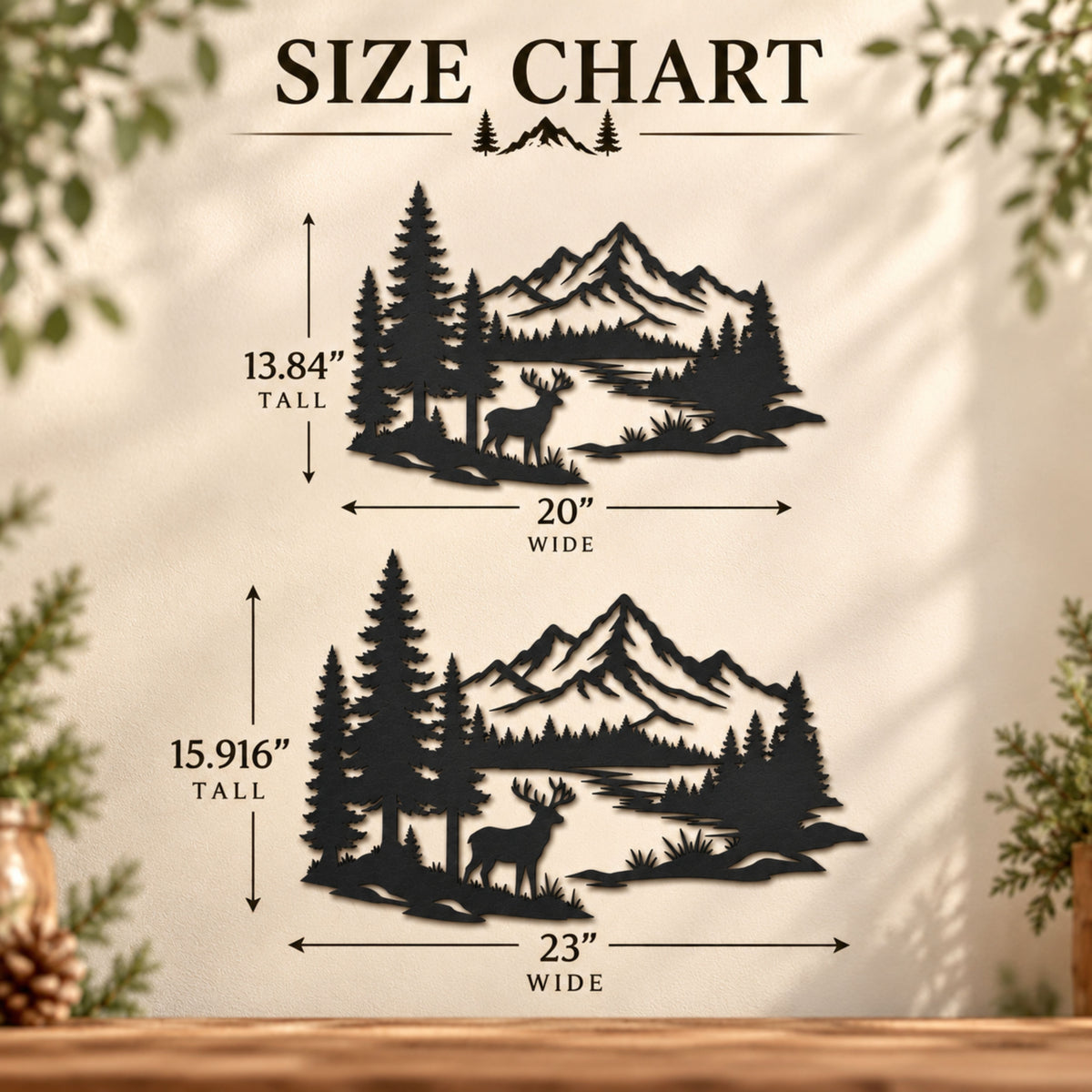 Deer Metal Wall Art, Mountain Lake Wildlife Sign, Rustic Cabin Decor, Forest Wall Hanging, Hunting Lodge Gift