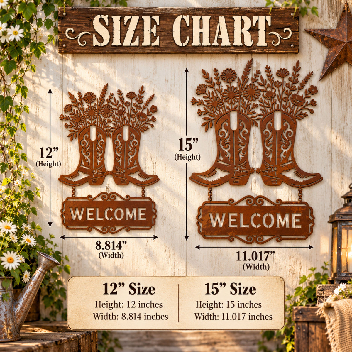 Personalized Cowboy Boots Metal Sign, Western Floral Welcome Sign, Custom Garden Sign, Rustic Farmhouse Decor, House Address Sign.