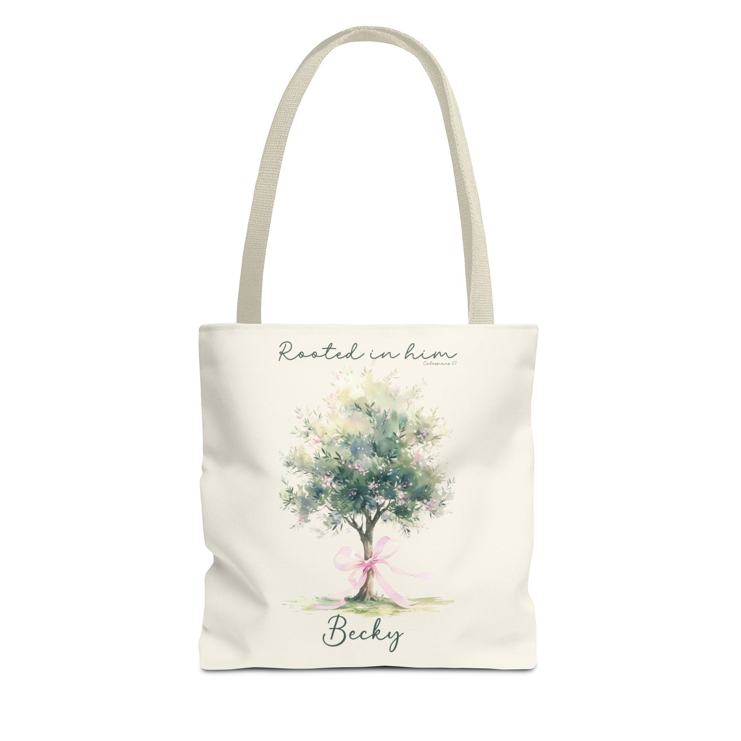 Christian tote bag, Rooted in him, Bible bag, Bible verse gift, Faith tote, Christian Girl gift, Baptism gift, Chruch bag, Scripture gift.