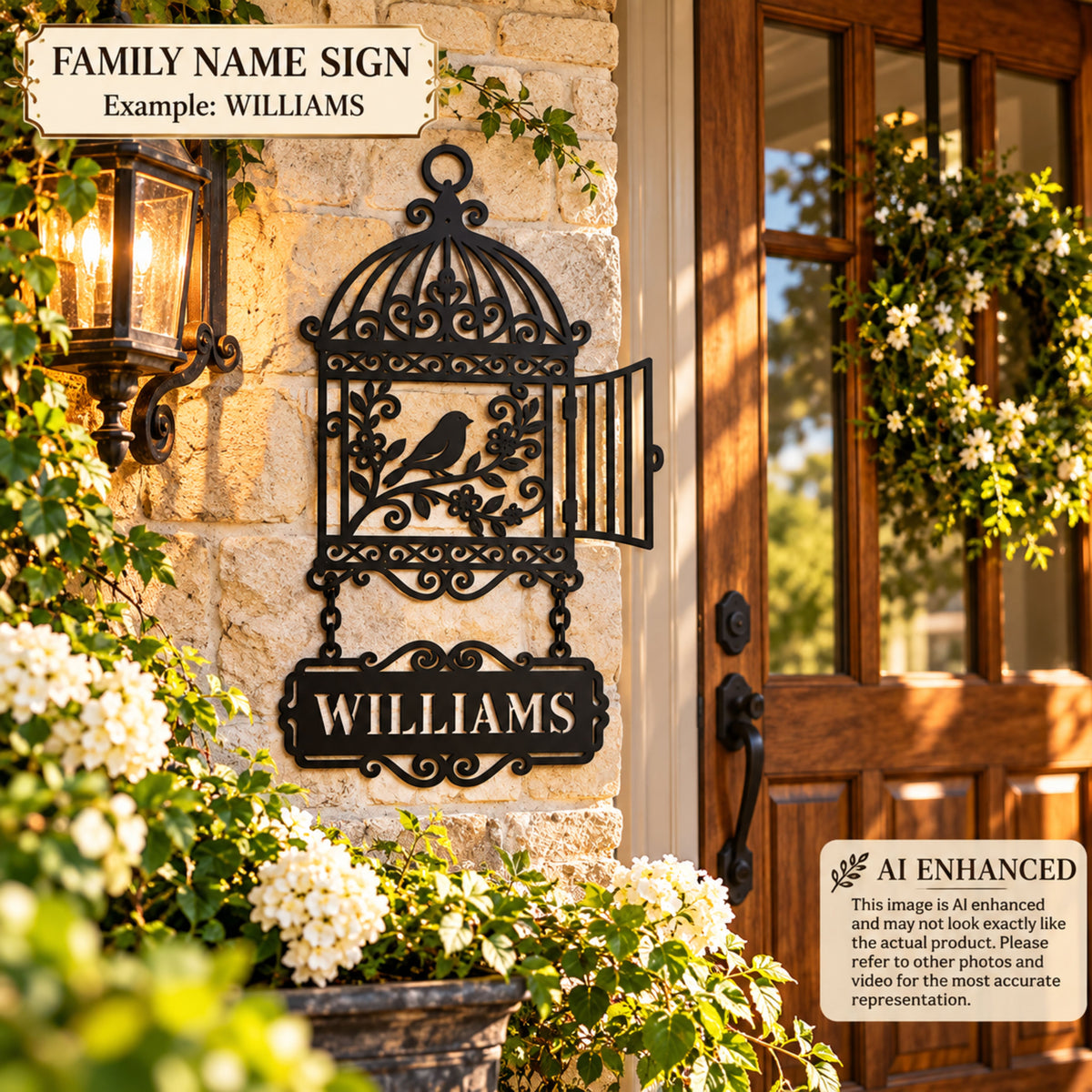 Personalized Metal Welcome Sign, Birdcage Wall Decor, Custom Address Sign, Garden Sign, Family Name Sign, Bird Lover Gift, Porch Decor