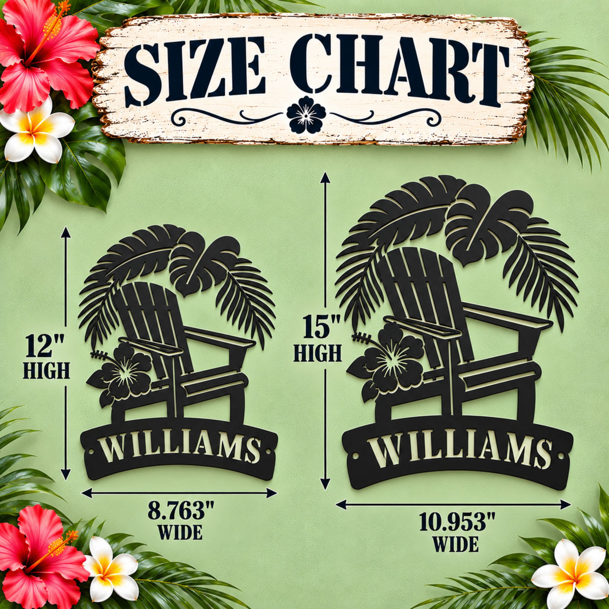 Tropical Metal Welcome Sign, Personalized Address Sign, Family Name Sign, Adirondack Chair Decor, Beach House Porch Sign, Garden Wall Decor