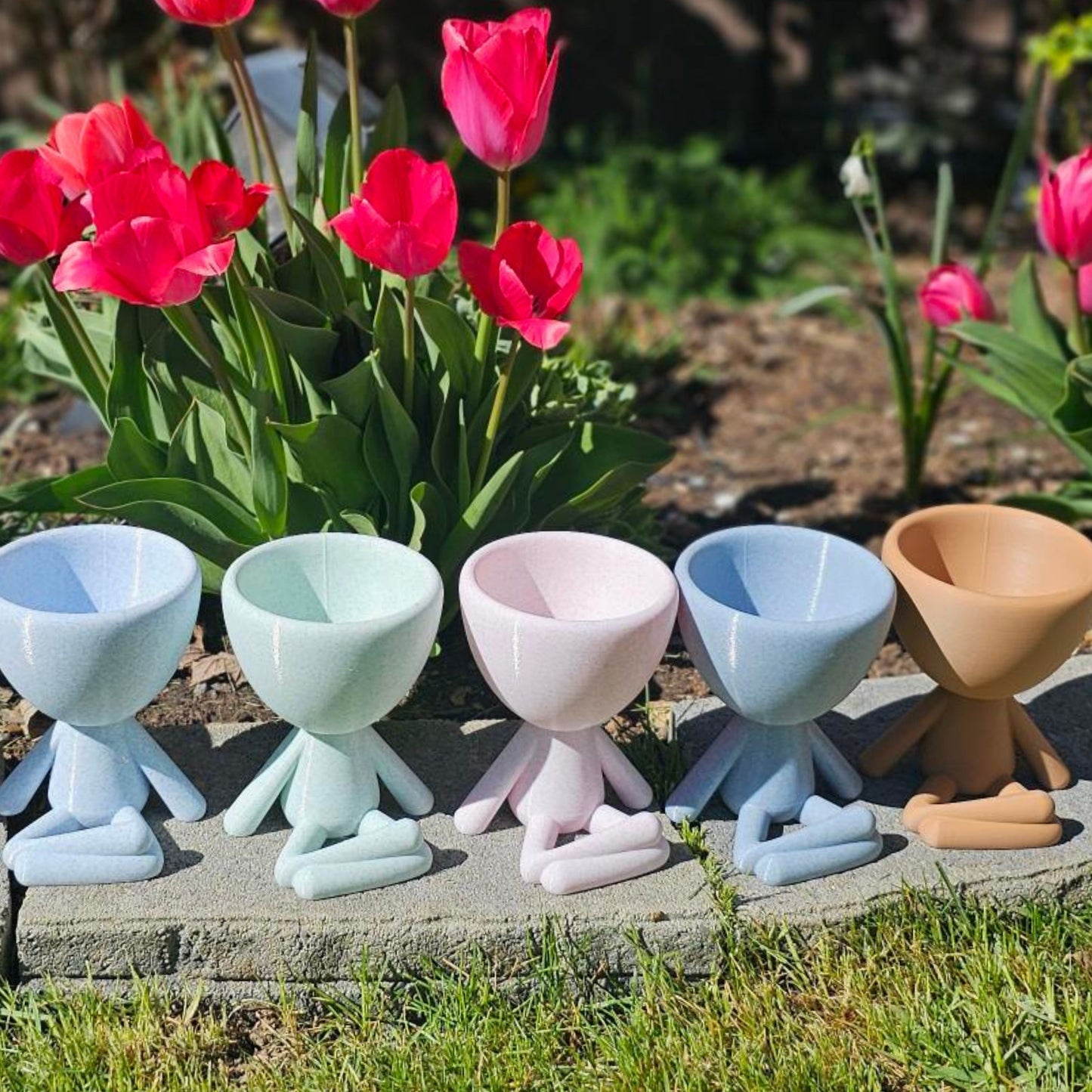 Mini Pot People Planter Set – 5” Succulent Planter Trio (Choose Your Style) Laid Back, Criss Cross, or Laying Down