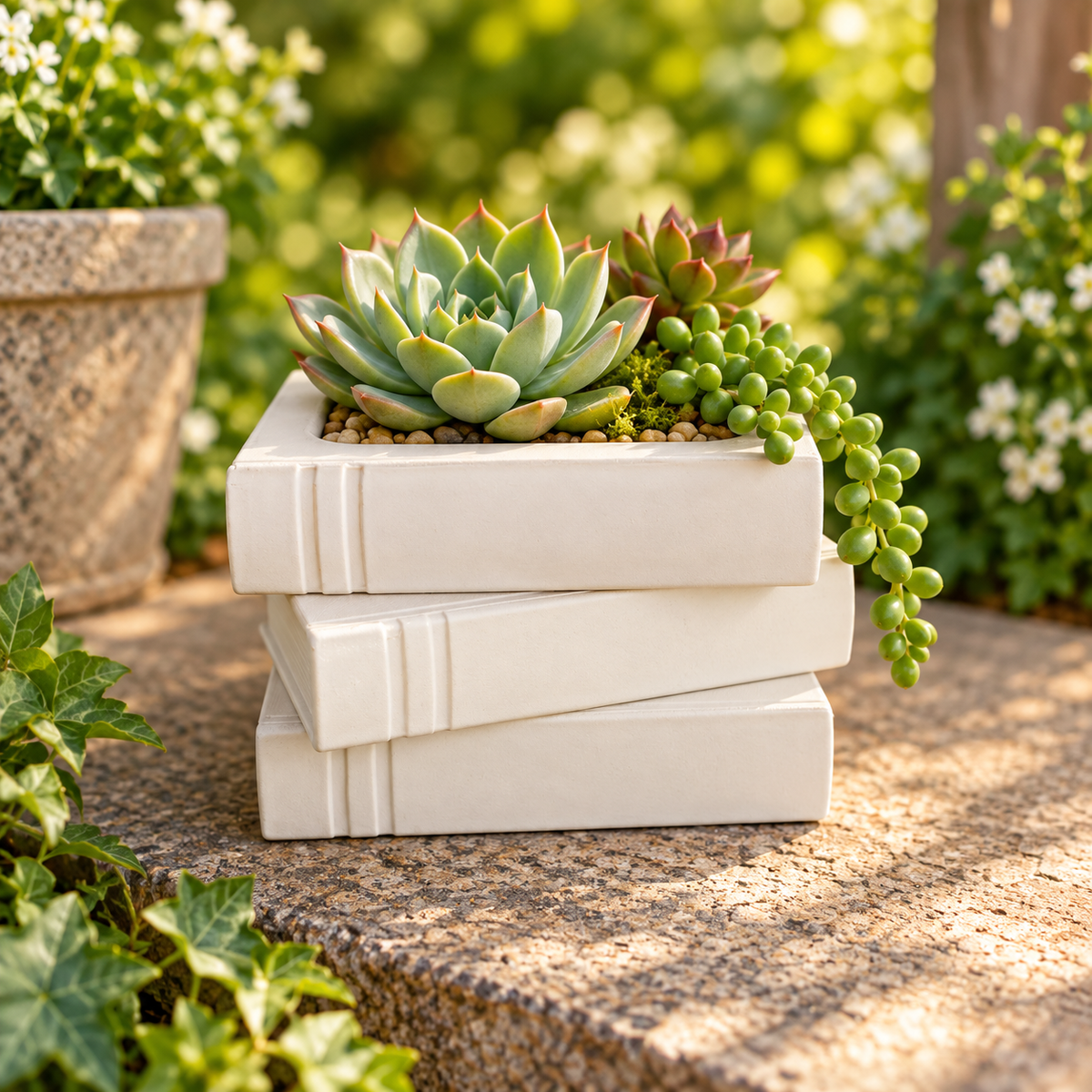 3D Printed Book Planter – Stack of Books Succulent Pot | Funny Garden Planter | Book Lover Gift | Unique Plant Decor
