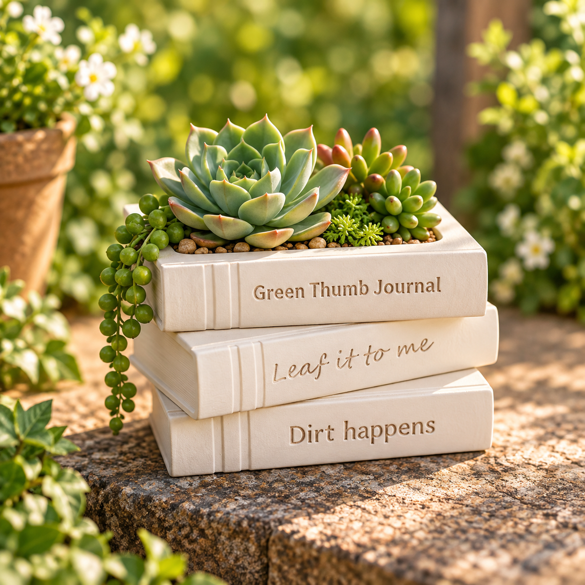 3D Printed Book Planter – Stack of Books Succulent Pot | Funny Garden Planter | Book Lover Gift | Unique Plant Decor