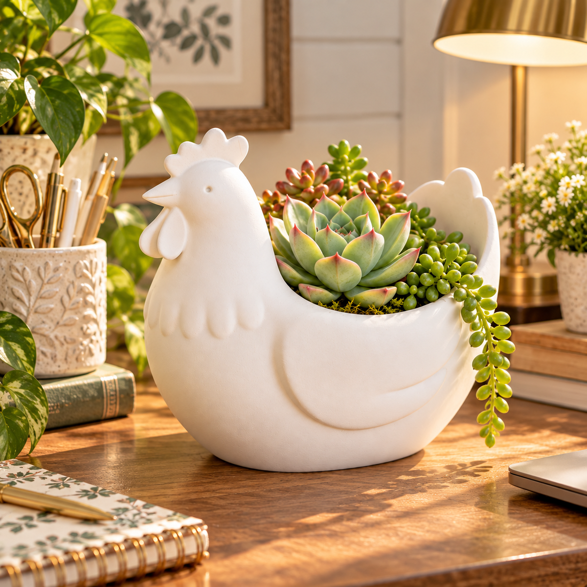 3D Printed Chicken Succulent Planter – Chicken Plant Pot | Farmhouse Garden Decor | PLA Planter | Chicken Lover Gift | Homestead Decor