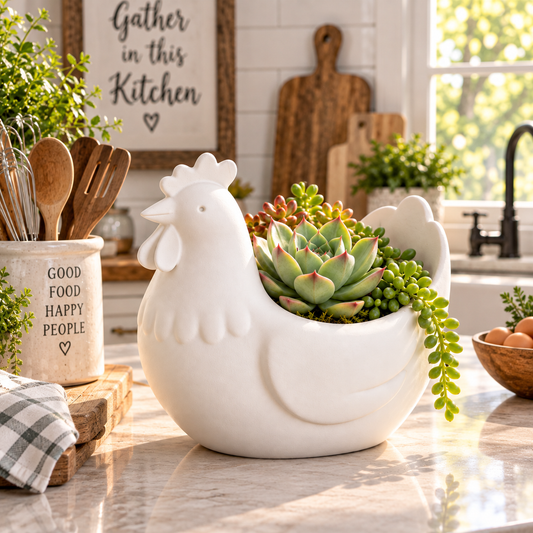 3D Printed Chicken Succulent Planter – Chicken Plant Pot | Farmhouse Garden Decor | PLA Planter | Chicken Lover Gift | Homestead Decor