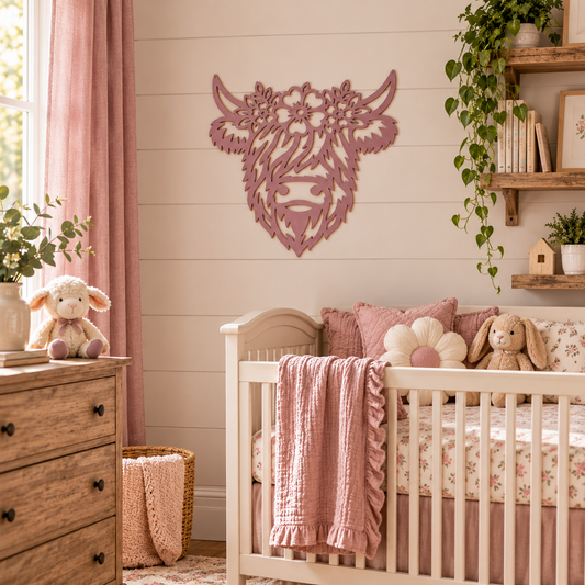 Highland Cow Metal Wall Art, Floral Cow Sign, Rustic Farmhouse Decor, Country Home Decoration, Cow Lover Gift