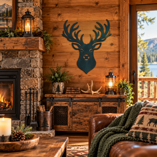 Deer Head Metal Wall Art | Rustic Buck Sign | Hunting Cabin Decor | Farmhouse Wall Decoration | Hunter Gift