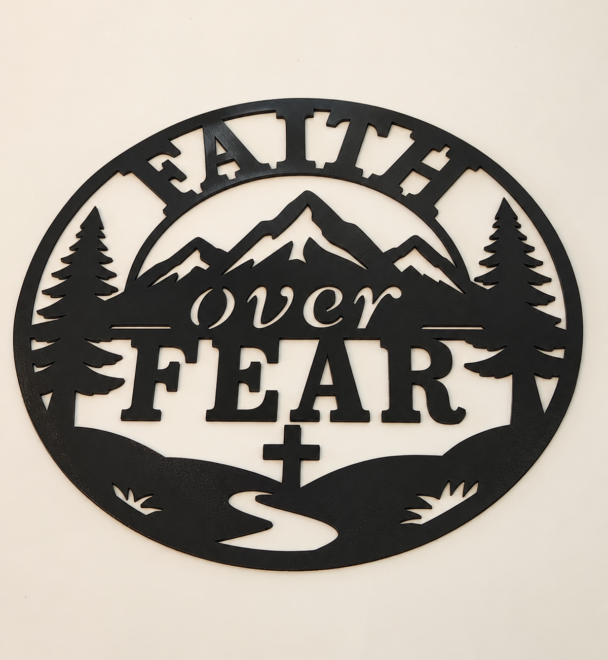 Faith Over Fear Metal Wall Art, Christian Wall Decor, Rustic Mountain Sign, Inspirational Gift, Religious Decor