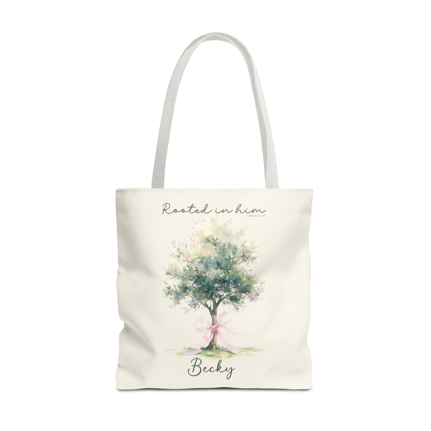 Christian tote bag, Rooted in him, Bible bag, Bible verse gift, Faith tote, Christian Girl gift, Baptism gift, Chruch bag, Scripture gift.