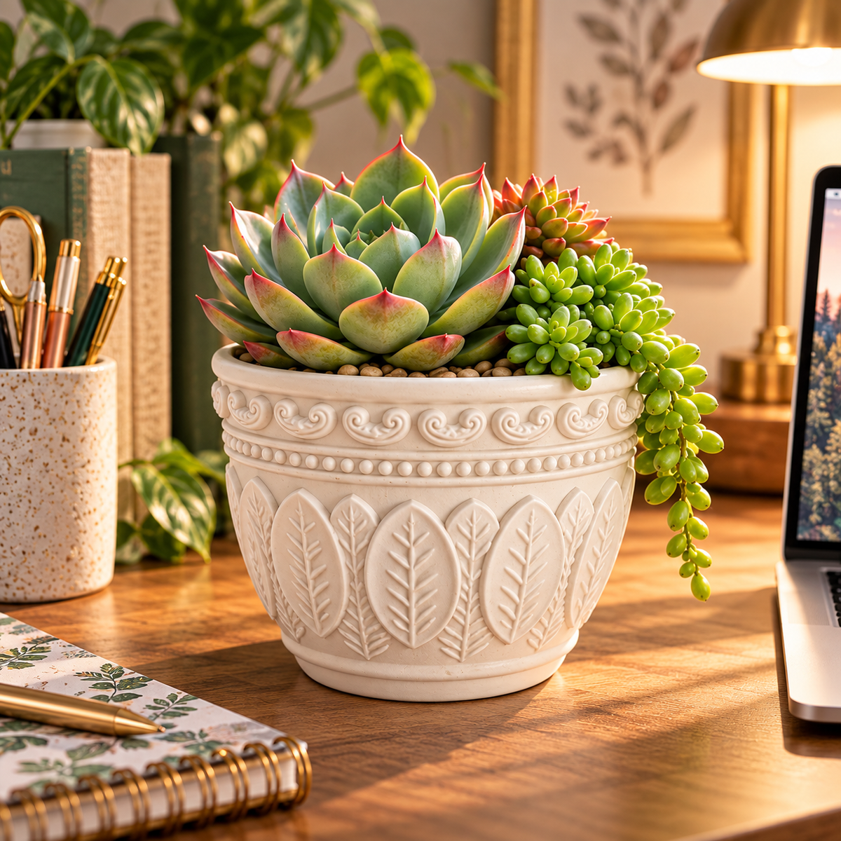 3D Printed Succulent Planter – Decorative Leaf Plant Pot | Botanical PLA Planter | Indoor Plant Decor | Unique Gardener & Plant Lover Gift