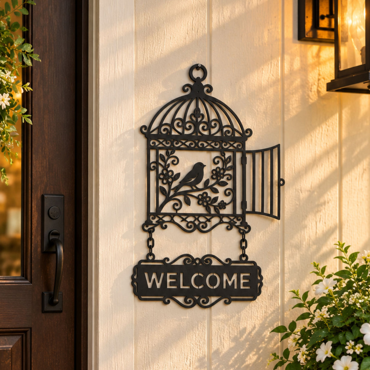 Personalized Metal Welcome Sign, Birdcage Wall Decor, Custom Address Sign, Garden Sign, Family Name Sign, Bird Lover Gift, Porch Decor