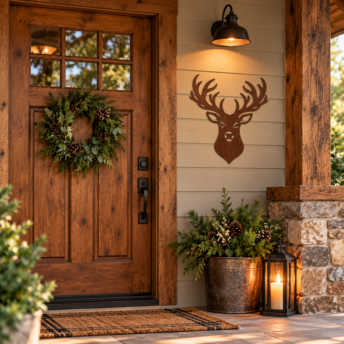 Deer Head Metal Wall Art | Rustic Buck Sign | Hunting Cabin Decor | Farmhouse Wall Decoration | Hunter Gift
