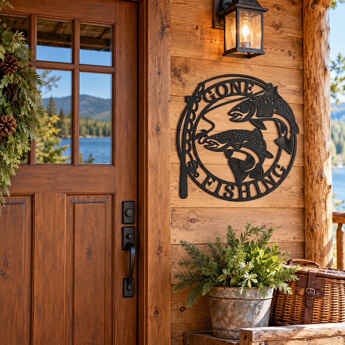 Gone Fishing Metal Wall Art | Trout Fishing Sign | Fisherman Gift | Rustic Cabin Decor | Lake House Decor | Fishing Gift for Dad