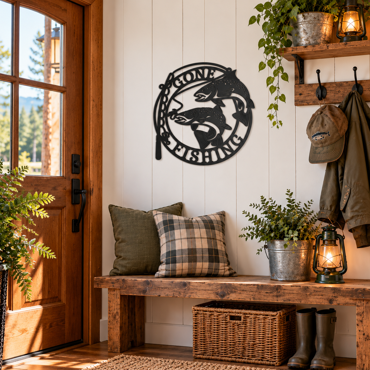 Gone Fishing Metal Wall Art | Trout Fishing Sign | Fisherman Gift | Rustic Cabin Decor | Lake House Decor | Fishing Gift for Dad